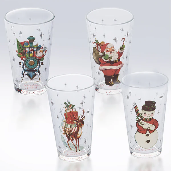 Glass Christmas 20oz Tumblers, Set of 4