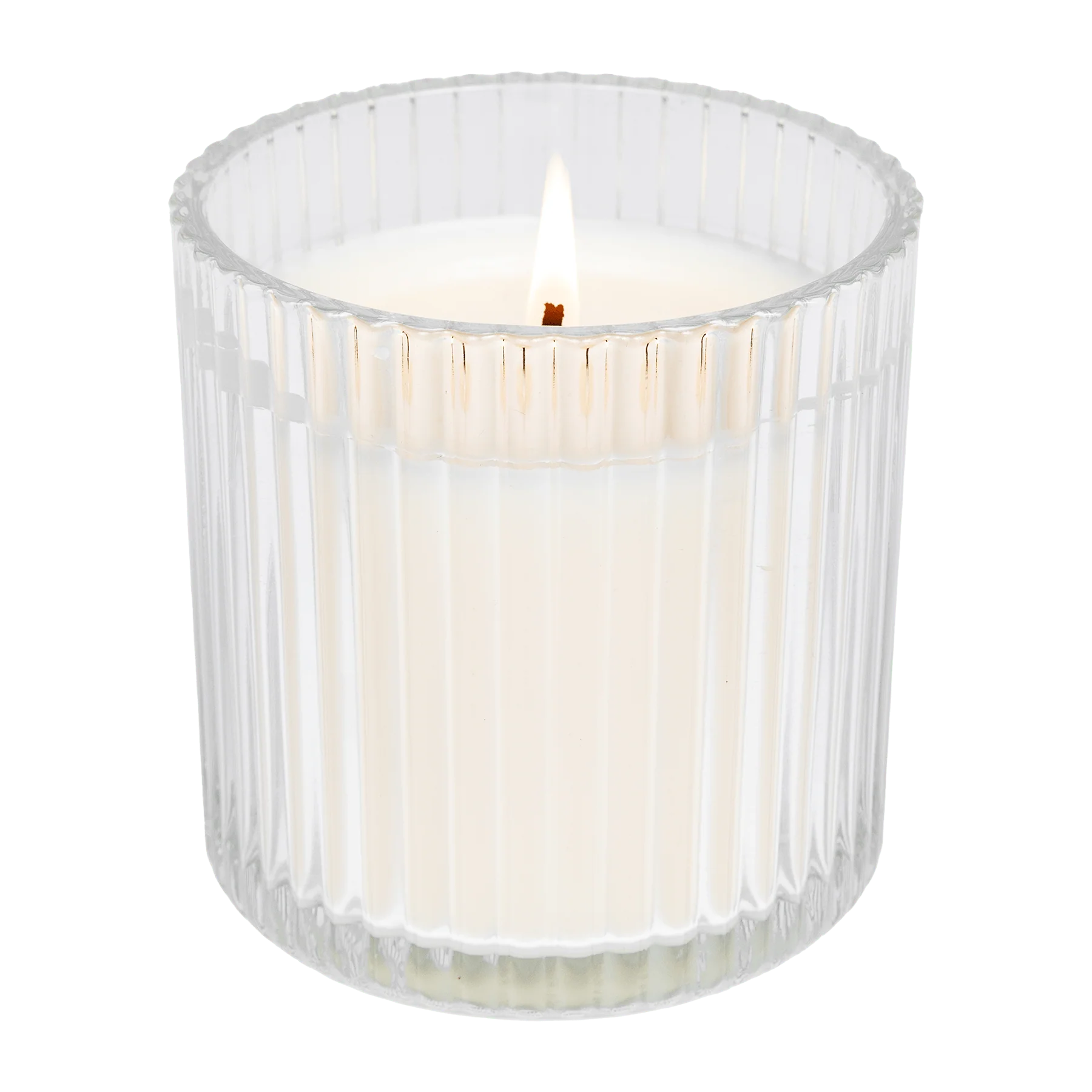 Warm and Cozy Fluted Soy Candle - Ribbed Glass Jar - 12 oz
