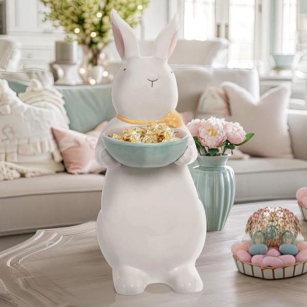 21 Inch White Easter Standing Bunny Candy Bowl