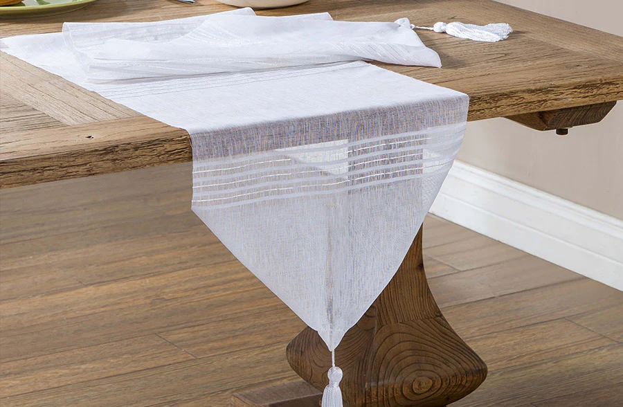 White Table Runner with Tassel