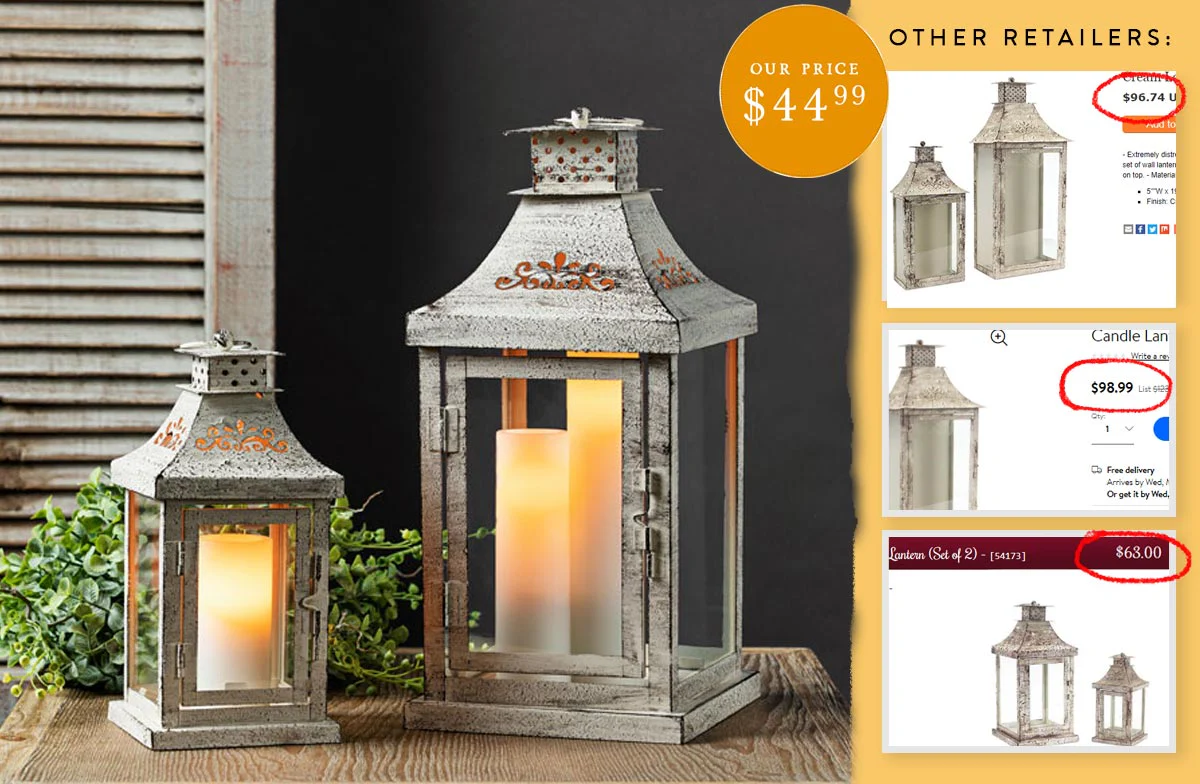 Whitewashed Iron Lanterns, Set of 2