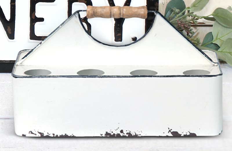 White Distressed Enamel Caddy
