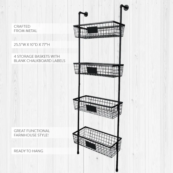Four Tiered Metal Wall Organizer with Chalkboard Labels