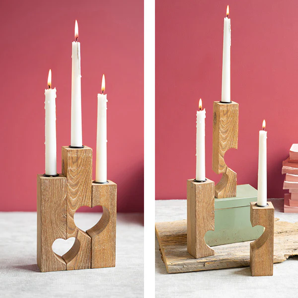 Reclaimed Wood Heart Triple Candle Holder