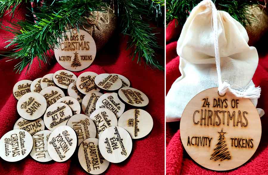 Engraved Wooden Christmas Activity Tokens | Handmade in the USA