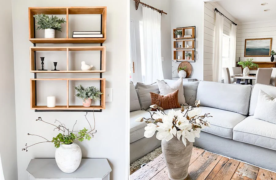 Utilitarian Wooden Framed Open Shelving Unit