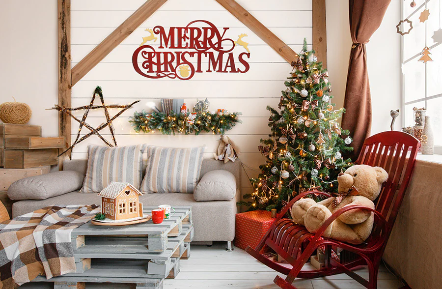 HUGE Red Metal Merry Christmas Sign