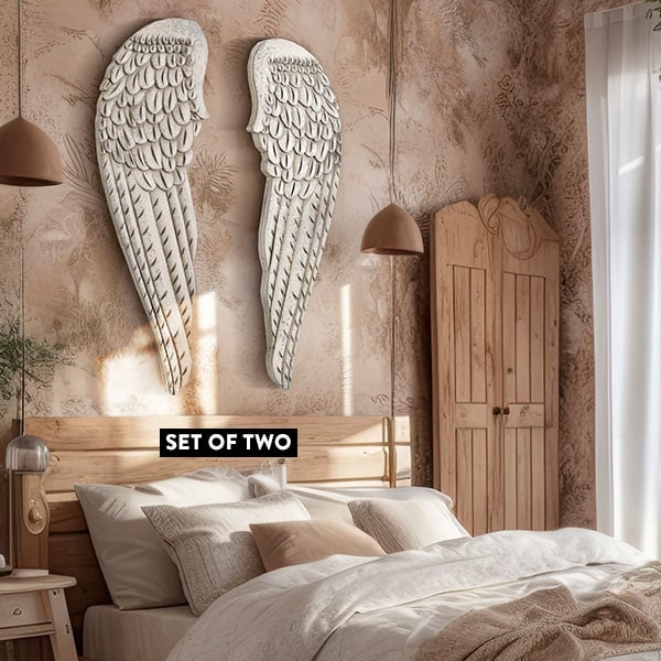 HUGE Wooden Angel Wings Wall Decor