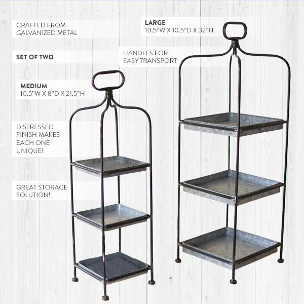Tall Metal Display Stands with Galvanized Trays, Set of 2