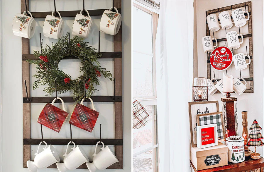 Wall Mounted Wood Framed Cup Rack