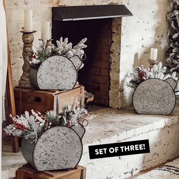 Oversized Galvanized Ornament Caddies, Set of 3