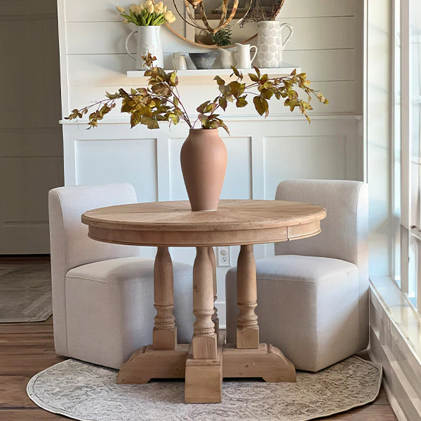 Four Column Pedestal Wood Round Table