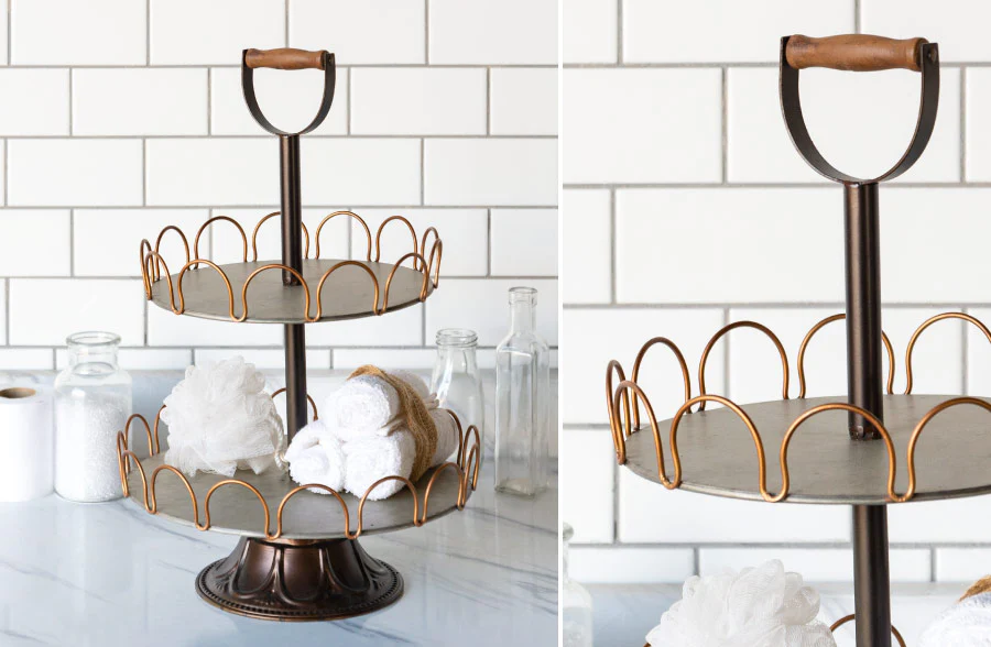 Metal Scalloped Detail Two Tiered Tray