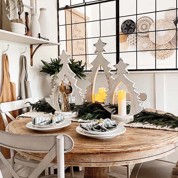 Wood Carved Tree Candle Holders, Set of 3