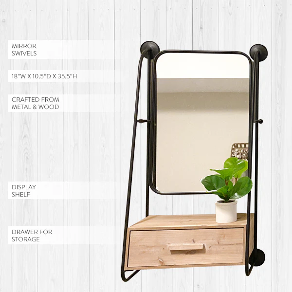 Industrial Swivel Wall Mirror with Storage