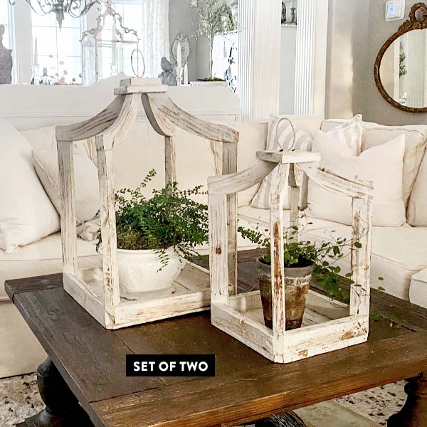 Handmade Wooden Open Framed Lanterns, Set of 2