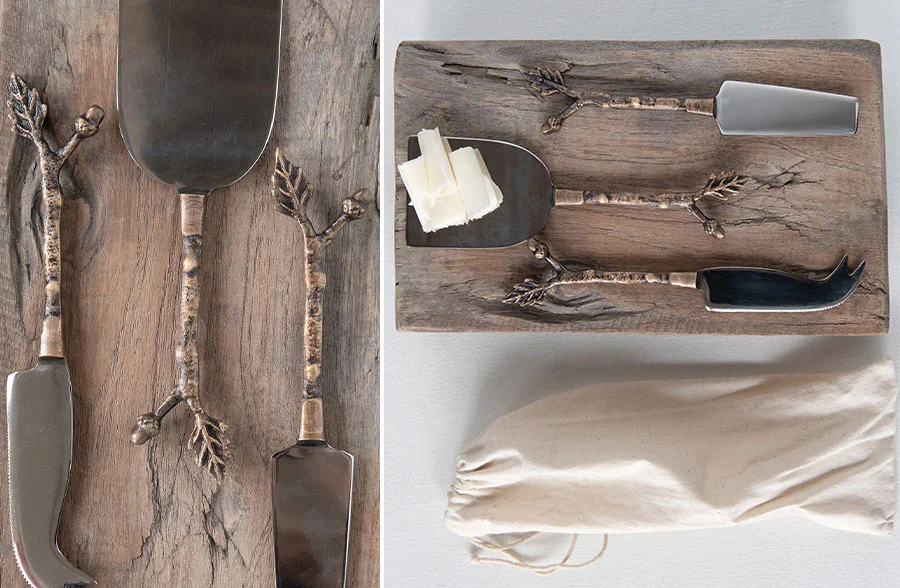 Stainless Steel Botanical Cheese Knives, Set of 3