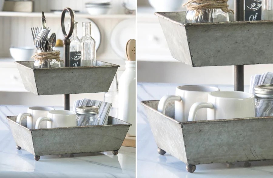 Galvanized Metal Rectangular Two Tier Tray