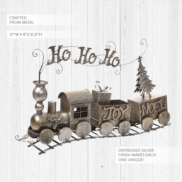 37 Inch Metal Silver Christmas Train