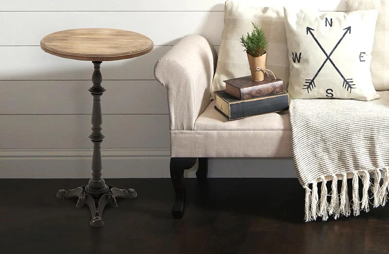 Industrial Metal Accent Table with Wooden Top