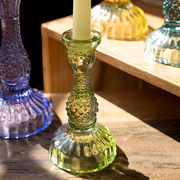 Multicolor Glass Taper Candle Holders, Set of Six