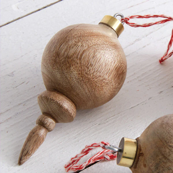 Turned Wood Christmas Ornaments, Set of 3