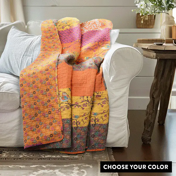 Boho Eclectic Reversible Cotton Throw Blanket, Choose Your Color