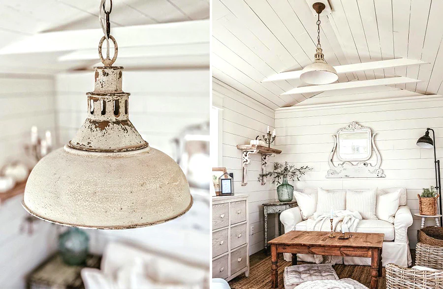 Distressed White Barn Pendant Light