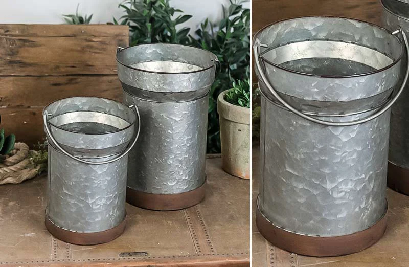 Galvanized Metal Buckets  Set of 2