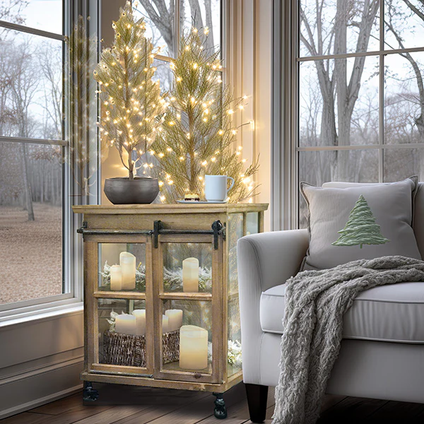 Distressed Wood Sliding Case With Glass Panes