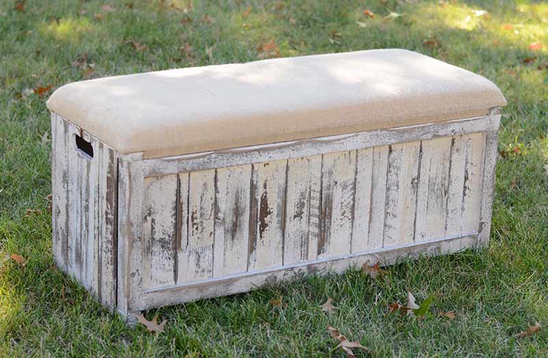 Collapsible Whitewashed Wooden Storage Bench