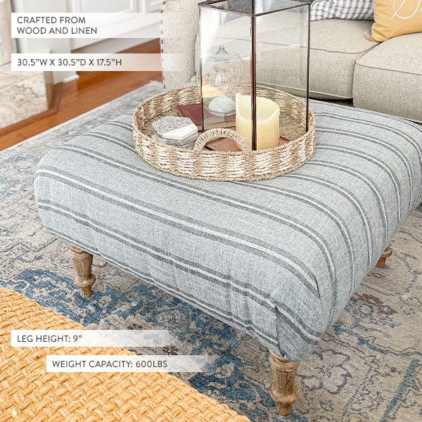 Large Striped Upholstered Ottoman