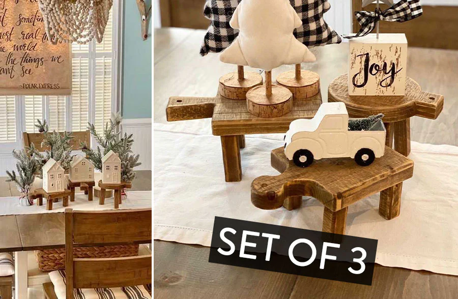 Organic Wood Decorative Cutting Board Risers, Set of 3