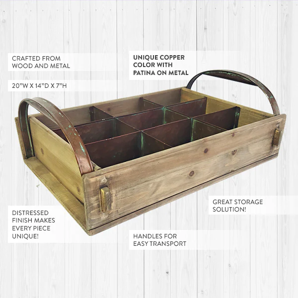 Rusted Patina Southwestern Wood Tray with Handles