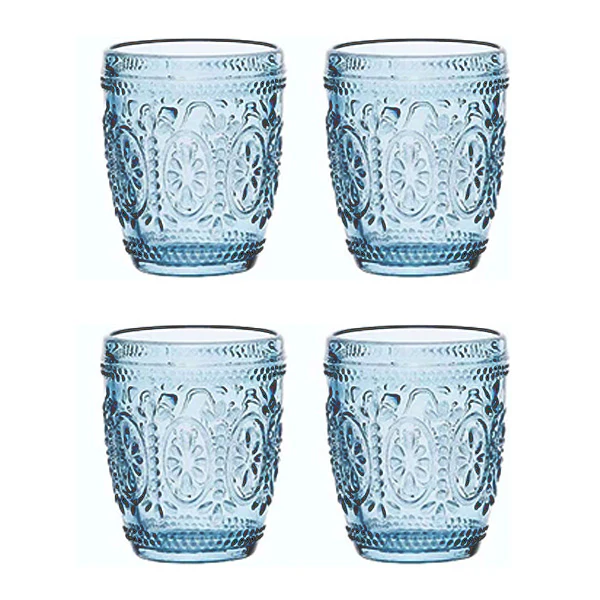 Embossed Beverage Glass Set | Blue Harvest