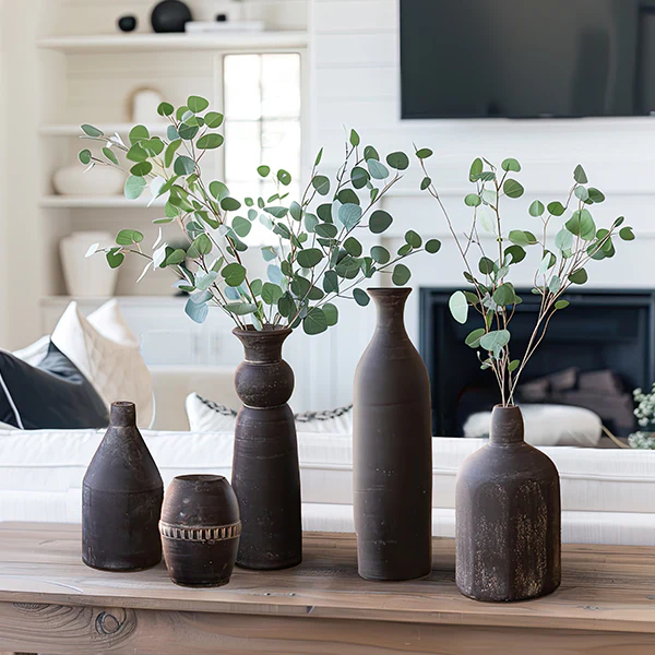 Hand Sculpted Black Clay Vases, Set of 5