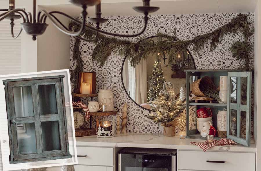 Distressed Turquoise Wood Cabinet
