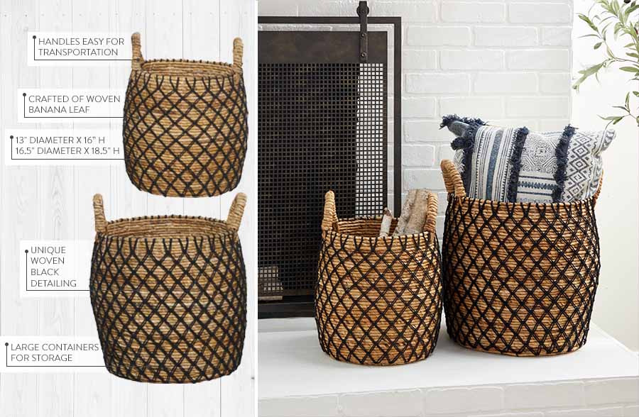 Banana Leaf  Wicker Basket, Set of 2