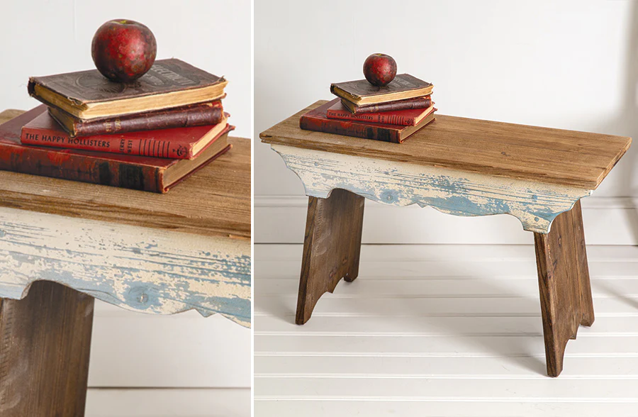 Distressed Wooden Scalloped Bench