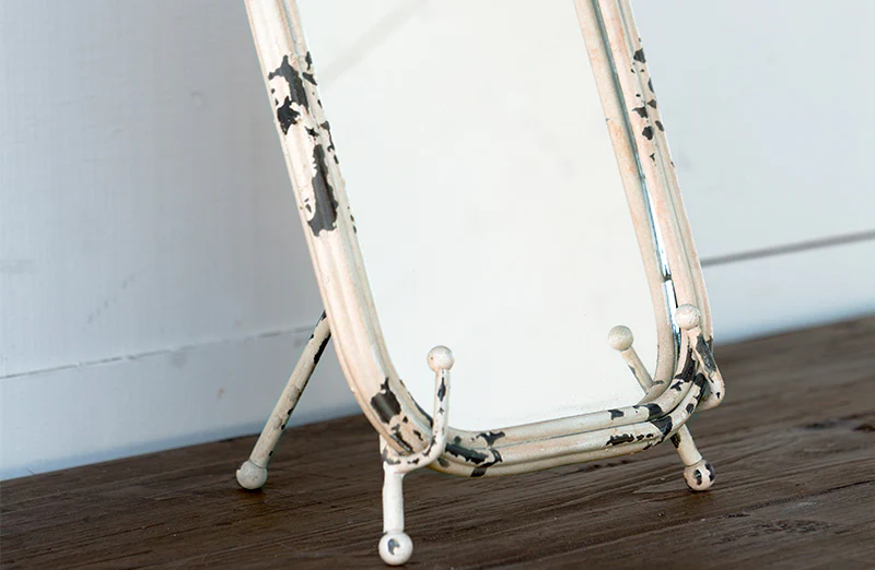 Standing Mirror With Metal Flowers