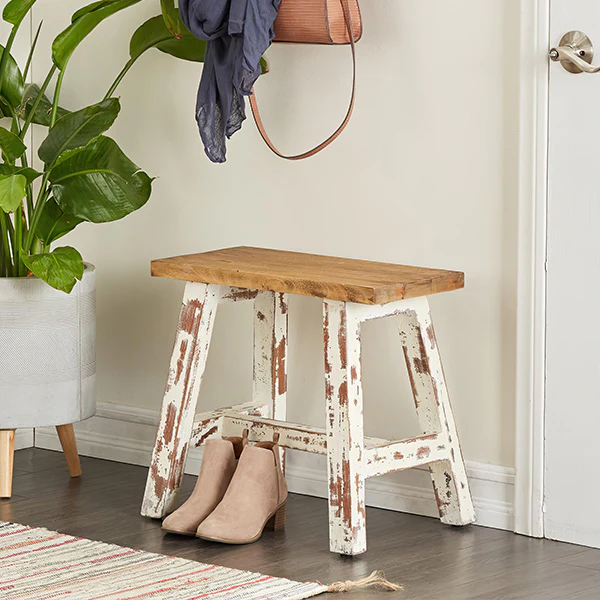 Distressed Whitewashed Stool