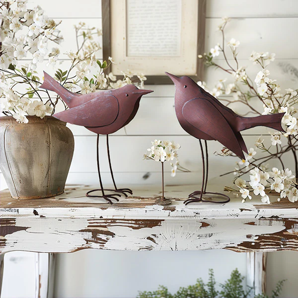 Rustic Farmhouse Oversized Songbirds, Set of Two