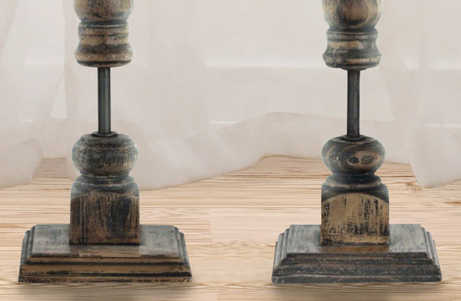 Wooden Spindle Taper Candle Holders, Set of 2