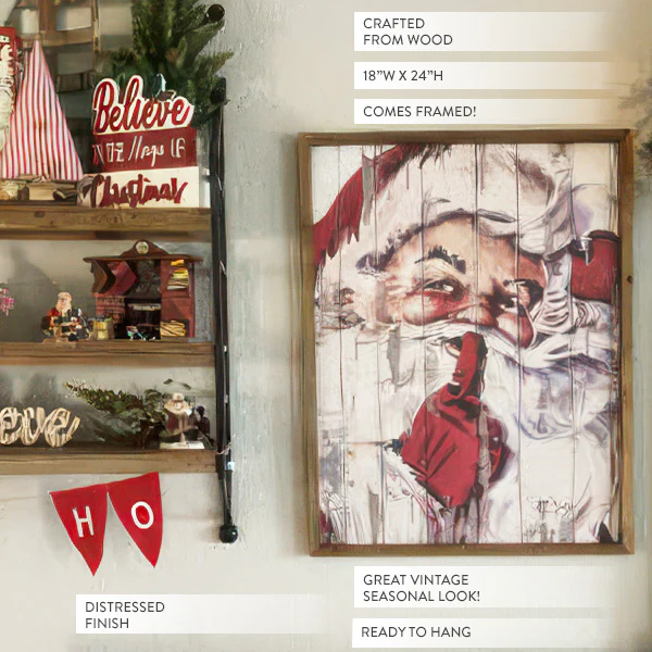 Framed Wooden Plank Vintage Santa