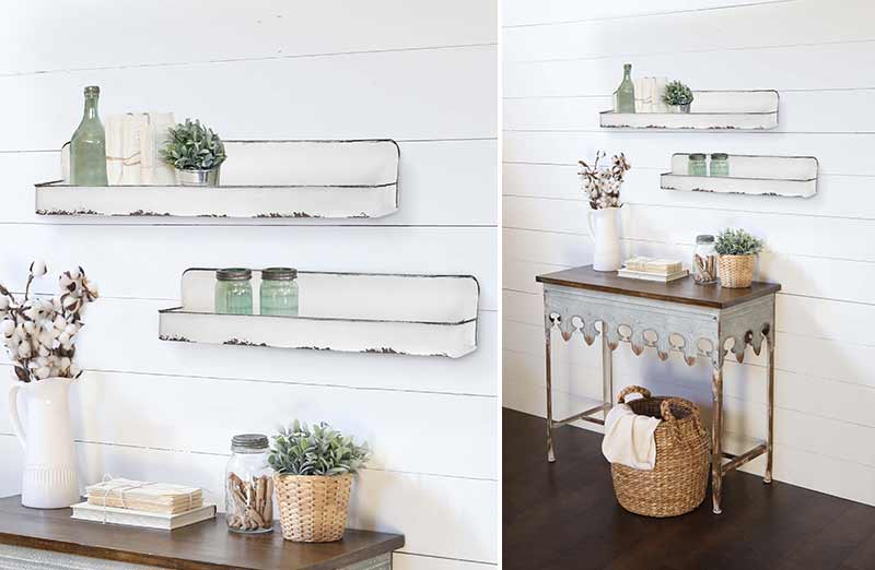White Enamelware Distressed Shelves  Set of 2