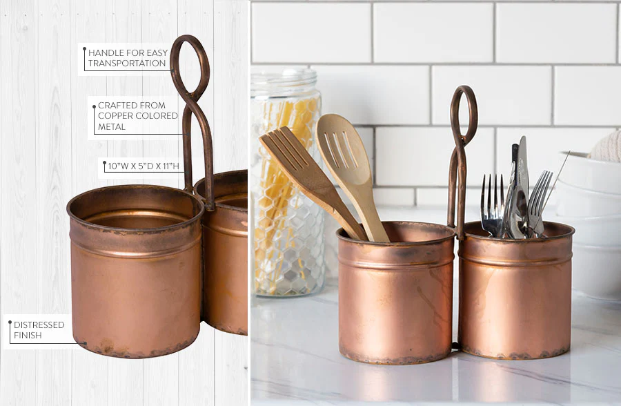 Distressed Finish Copper Utensil Caddy