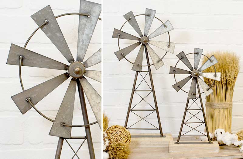 Galvanized Windmill Decor  Set Of 2