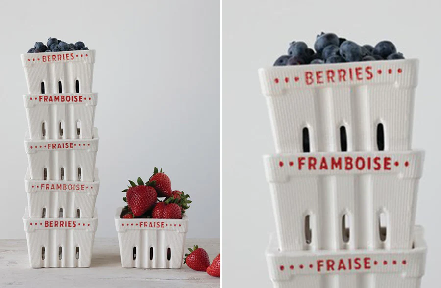 Textured Stoneware Berry Baskets, Set of 3