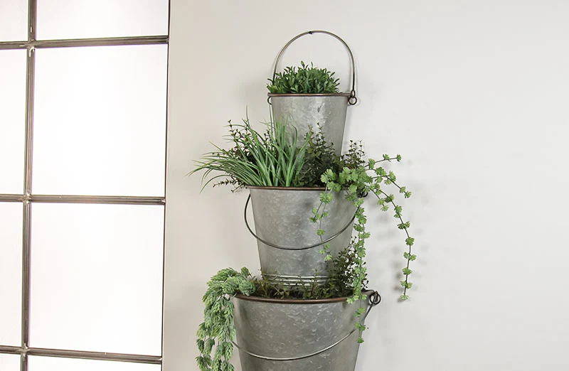 Stacked Galvanized Metal Hanging Pails