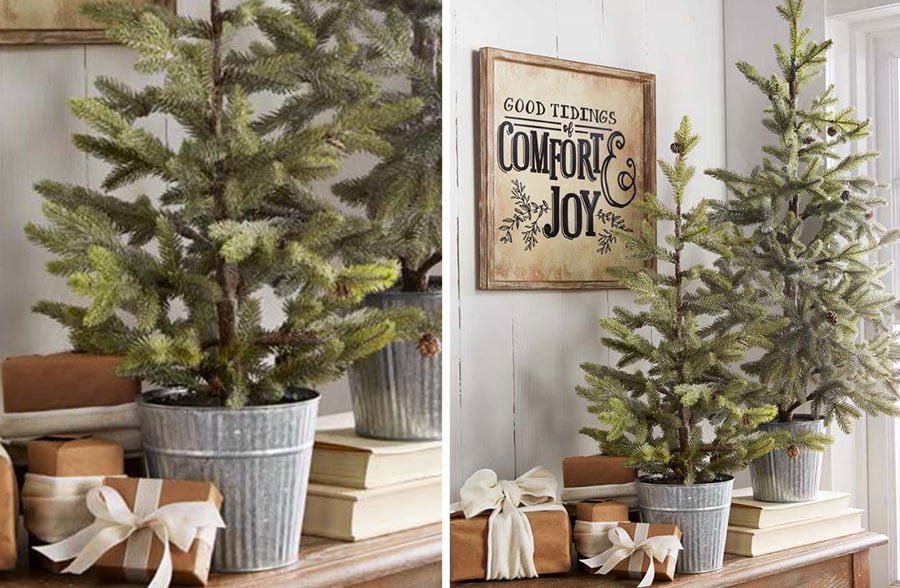 Iced Pine Tree in Galvanized Bucket